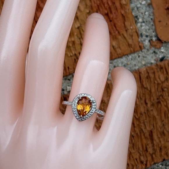 Jewelry - Pear Cut 1.40 ct Natural Citrine & Diamond Accent Halo Sterling Ring Size 7